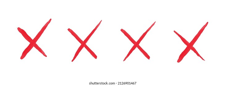 Cross icon. Set of red web icons Cancel. Brush stroke Cross.  Vector clipart isolated on white background.	