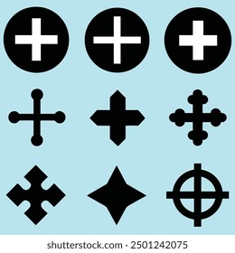 Cross Icon Set. Cross Icon silhouette. Editable cross vector icon. Part of a big icon set family. Silhouette. plus Sign. Plus Sign Set.