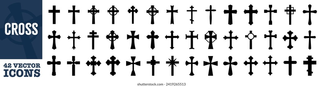 Cross icon set. Silhouette style.