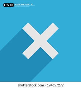 Cross icon with shadow on blue background