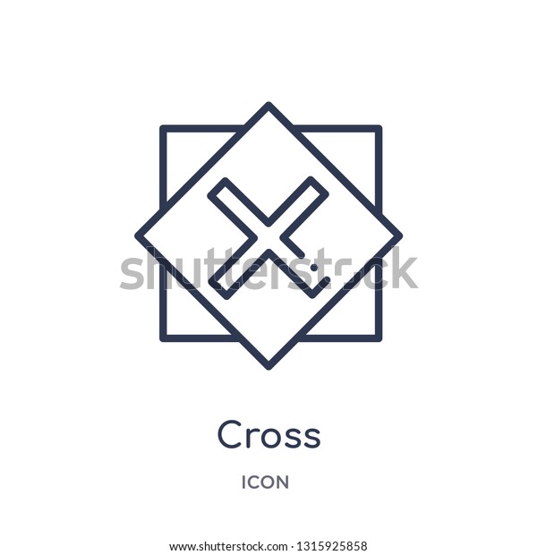 cross icon from signs outline\
collection. Thin line cross icon isolated on white\
background.