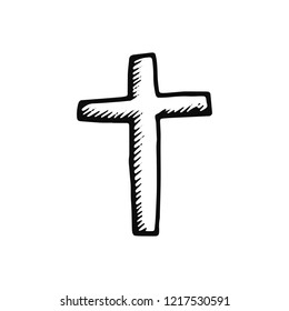 Cross Icon. Sketch Isolated Object Black.