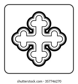 Cross icon. Traditional religion ornate symbol. Black silhouette sign isolated on White background. Monochrome design element. Religion concept for different projects. Stock Vector illustration