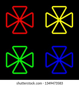 Cross icon, vector, color set. Black background
