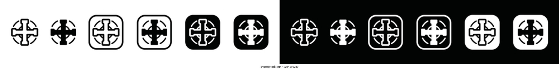 Cross icon vector. Healing support hero game character icon in the square button for app or website, symbol illustration