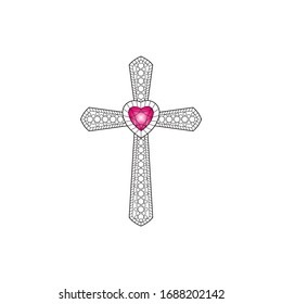 cross Icon vector illustration or pendant , brooch jewelry drawing outline eps10