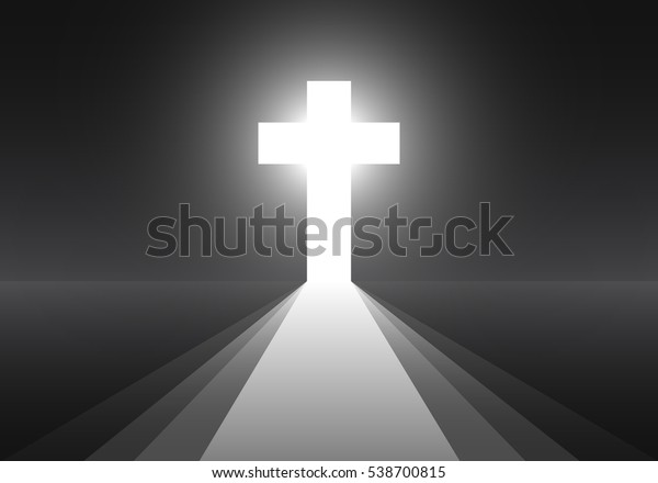 十字架のアイコン ベクターイラスト キリスト教の簡単な十字架 黒い背景に白い十字架と光線 死後の生活のコンセプト のベクター画像素材 ロイヤリティフリー