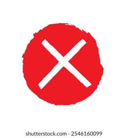 Cross icon. X letter. Red sign. Negative element. Stop symbol. Grunge design. Flat art. Vector illustration. Stock image.