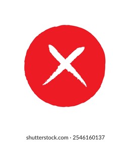 Cross icon. X letter. Red sign. Negative element. Stop symbol. Grunge design. Flat art. Vector illustration. Stock image.