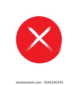 Icono de cruz. Una letra. Señal roja. Elemento negativo. Símbolo Stop. Diseño Grunge. Arte plano. Ilustración vectorial. Imagen de stock.