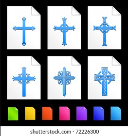 Cross Icons on Colorful Paper Document Collection Original Illustration