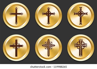 Cross Icons on Gold Button Collection Original Illustration