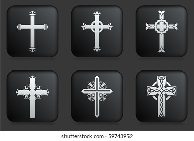 Cross Icons on Square Black Button Collection Original Illustration