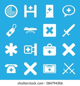 cross icons set. Set of 16 cross filled icons such as radar, aid post, hospital, first aid kit, hospital stretch, cancel