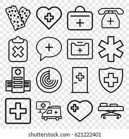 Cross icons set. set of 16 cross outline icons such as radar, aid post, hospital, medical sign, bandage, medical kit, first aid kit, hospital stretch