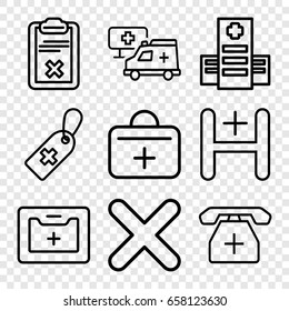 Cross icons set. set of 9 cross outline icons such as hospital, clipboard, medical kit, medical phone