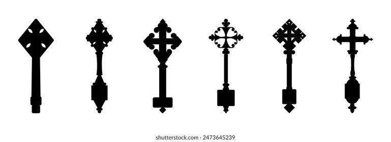 Cross icons set, Christian symbol isolated silhouette collection