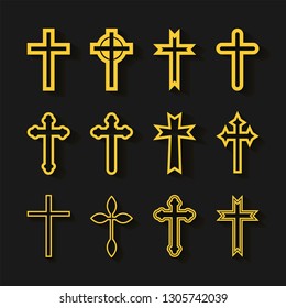 Cross icons set. Decorated crosses signs or symbols. Vector