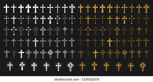 Cross icons set. Decorated crosses signs or symbols. Vector