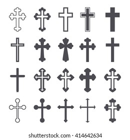 Cross icons set. Decorated crosses signs or symbols. Vector illustration