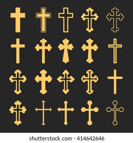 Cross icons set. Decorated crosses signs or symbols. Vector illustration