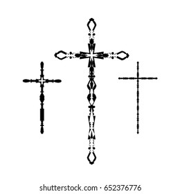 Cross icons set. Decorated crosses signs or symbols. Illustration