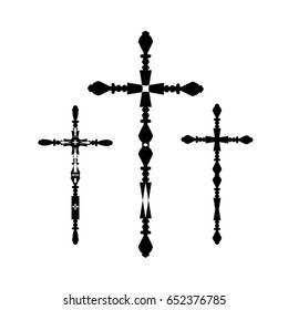 Cross icons set. Decorated crosses signs or symbols. Illustration