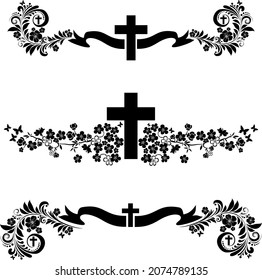 Conjunto de iconos cruzados. Obituario aviso arte deco marcos con cruz. Colección de elementos de diseño de símbolos cristianos aislados en fondo blanco. Señales de cruces decoradas o símbolos de cruces ornamentadas. Vector