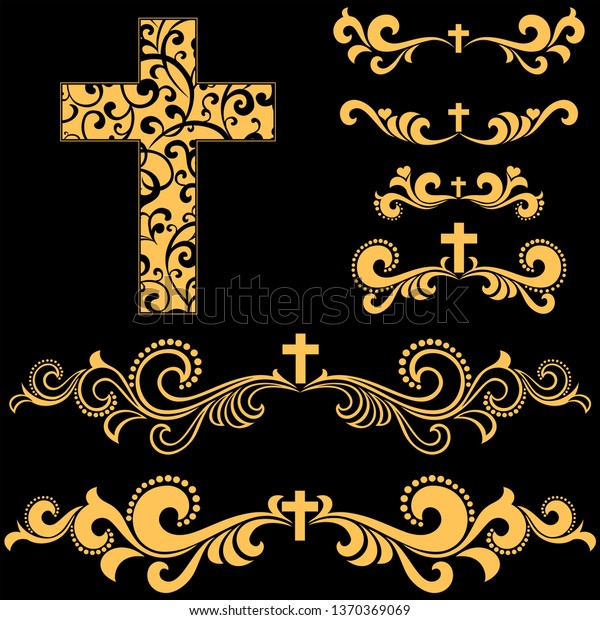 Cross Icons Set Obituary Notice Art Stock Vector Royalty Free 1370369069 Shutterstock
