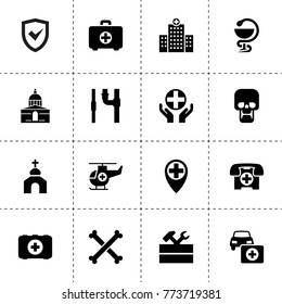 Cross icons. vector collection filled cross icons. includes symbols such as work tool, car first aid kit, insurance, pipe, church. use for web, mobile and ui design.