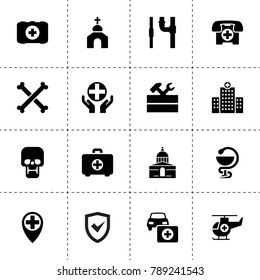 Cross icons. vector collection filled cross icons. includes symbols such as work tool, car first aid kit, insurance, pipe, church. use for web, mobile and ui design.