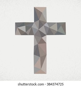 Cross illustration made of triangles on a textured background