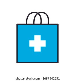 cross inside bag fill style icon design of Medical care health emergency aid exam clinic and patient theme Vector illustration