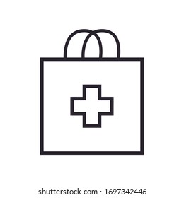 cross inside bag line style icon design of Medical care health emergency aid exam clinic and patient theme Vector illustration