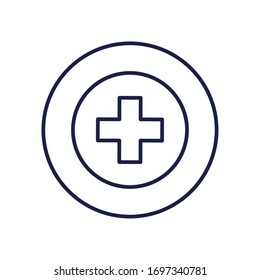 Cross Inside Button Line Style Icon Design Of Medical Care Health Emergency Aid Exam Clinic And Patient Theme Vector Illustration