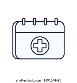 Cross inside calendar line style icon design of Medical care health emergency aid exam clinic and patient theme Vector illustration
