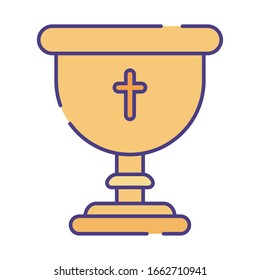 cross inside cup flat style icon design, Religion culture belief religious faith god spiritual meditation and traditional theme Vector illustration