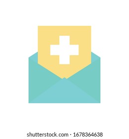 cross inside envelope flat style icon design of Health medical care emergency aid exam clinic and patient theme Vector illustration