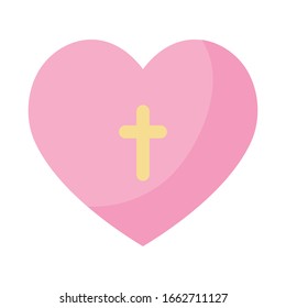 cruza dentro del corazón estilo plano diseño ícono, cultura religiosa creencia fe religiosa buena meditación espiritual y tema tradicional Ilustración vectorial
