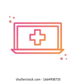 cross inside laptop gradient style icon design of Medical care health emergency aid exam clinic and patient theme Vector illustration