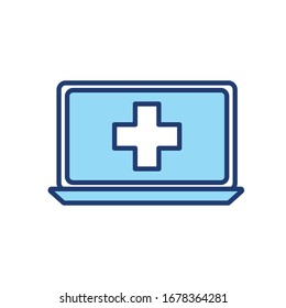 cruzar dentro de la línea de la laptop y rellenar el diseño de icono de la atención médica en línea de la atención médica de urgencia clínica y tema del paciente Ilustración del vector Ilustración del vector