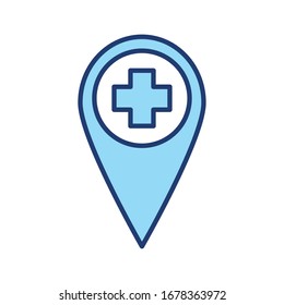 cross inside mark line and fill style icon design of Health medical care emergency aid exam clinic and patient theme Vector illustration