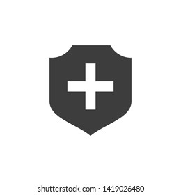 Cross inside Shield Rescue Safety Icon vector Template