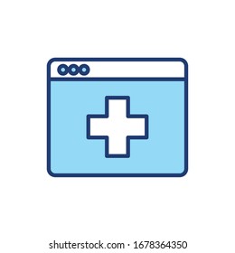 Cross inside website line and fill style icon design of Health online medical care emergency aid exam clinic and patient theme Vector illustration
