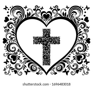Cross isolated on White background. Christian Symbol. Baptism Card Design.  Design element for poster, banner, flyer, greeting card.  Vector illustration 