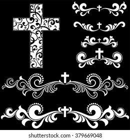 Cross isolated on White background. Collection of Christian Symbol design elements isolated on black background. Vector illustration 