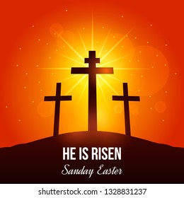 Cross of Jesus Christ on Mount Calvary. Modern illustration of a banner of suffering and resurrection of Jesus. Easter concept. vector