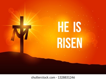 Cross of Jesus Christ on Mount Calvary. Modern illustration of a banner of suffering and resurrection of Jesus. Easter concept. vector