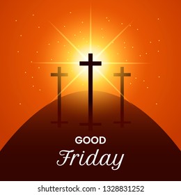 Cross of Jesus Christ on Mount Calvary. Modern illustration of a banner of suffering and resurrection of Jesus. Easter concept. vector