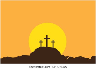 The Cross of Jesus Christ with sunset background, Vector.